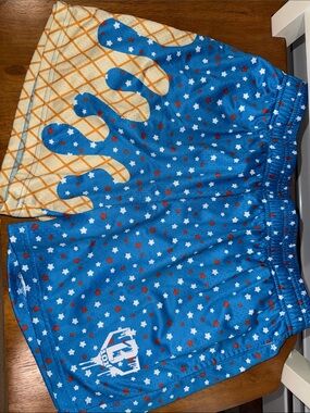 Blue Star Print Athletic Shorts with Ice Cream Graphic - Unknown Brand